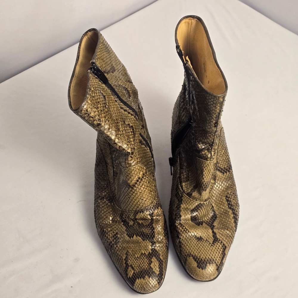 Brass Boot Mens Snakeskin Python Side Zip Ankle Boots Brown Tan Size 9